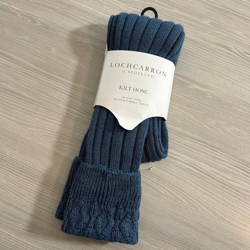NEW Lochcarron of Scotland Kilt Hose L US 12-14 Blue Wool Blend NWT